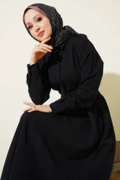 Shoulder Epaulette Pleated Skirt Two-Piece Set Black wholesale clothing set view 2 - Hicabistan Turkey factory