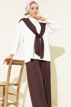Shoulder Scarf Basic Two-Piece Set Brown al por mayor clothing set view 2 - Hicabistan fábrica Turquía