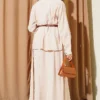 Shoulder Gathered Skirt Modal Two-Piece Set Beige Großhandel clothing set view 3 - Hicabistan Türkei Fabrik