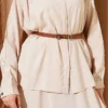 Shoulder Gathered Skirt Modal Two-Piece Set Beige Großhandel clothing set view 4 - Hicabistan Türkei Fabrik