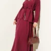 Shoulder Gathered Skirt Modal Two-Piece Set Burgundy