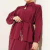 Shoulder Gathered Skirt Modal Two-Piece Set Burgundy wholesale clothing set view 2 - Hicabistan Turkey factory