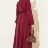 Shoulder Gathered Skirt Modal Two-Piece Set Burgundy wholesale clothing set view 3 - Hicabistan Turkey factory