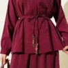 Shoulder Gathered Skirt Modal Two-Piece Set Burgundy wholesale clothing set view 4 - Hicabistan Turkey factory
