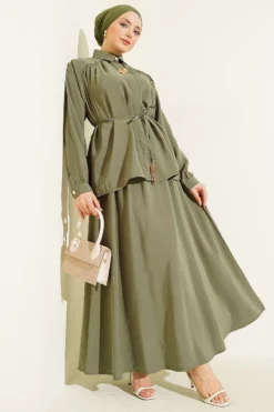 Shoulder Gathered Skirt Modal Two-Piece Set Khaki