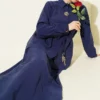 Shoulder Gathered Skirt Modal Two-Piece Set Navy Blue