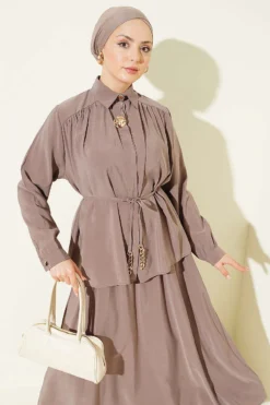 Alternative view of Shoulder Gathered Skirt Modal Two-Piece Set Mink