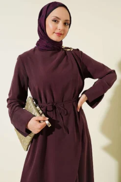 Alternative view of Shoulder Gathered Gold Buckle Tencel Dress Plum