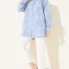 Shoulder Gathered Striped Shirt Blue wholesale shirt view 2 - Hicabistan Turkey factory