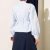 Short Shirt with Shoulder Drawstring and Belt Baby Blue wholesale shirt view 3 - Hicabistan Turkey factory