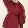 Gathered Shoulder Tie Poplin Shirt Burgundy en gros shirt - Hicabistan usine Turquie