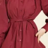 Gathered Shoulder Tie Poplin Shirt Burgundy groothandel shirt view 4 - Hicabistan Turkije fabriek