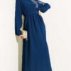 Shoulder Floral Embroidered Button Dress Petrol