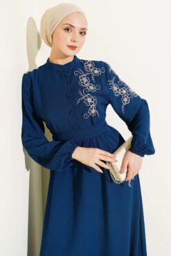 Alternatieve weergave van Shoulder Floral Embroidered Button Dress Petrol