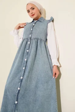 Shoulder Ruffle Detail Dress wholesale dress view 2 - Hicabistan Turkey factory