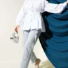 Shoulder Ruffled Heart Button Shirt White wholesale shirt view 2 - Hicabistan Turkey factory