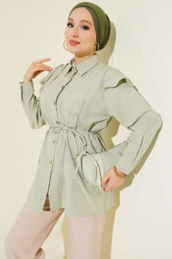 Ruffled Shoulder Belted Shirt