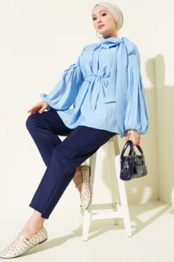 Vista alternativa de Shoulder Bow Loose Tunic Blue