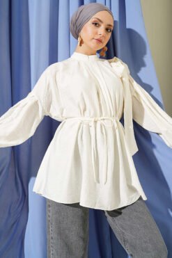 Shoulder Bow Loose Tunic Ecru