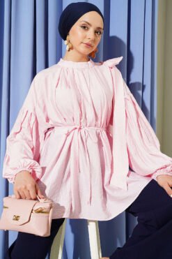 Shoulder Bow Loose Tunic Pink