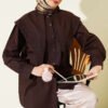 Shoulder Lace Sailor Collar Shirt Brown