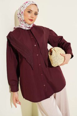 Shoulder Lace Sailor Collar Shirt Plum