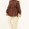 Shoulder Belted Striped Embossed Shirt Brown en gros shirt view 2 - Hicabistan usine Turquie