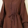 Shoulder Belted Striped Embossed Shirt Brown en gros shirt view 4 - Hicabistan usine Turquie