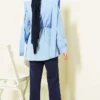 Shoulder Belted Striped Embossed Shirt Blue all'ingrosso shirt view 3 - Hicabistan fabbrica Turchia