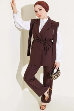 Shoulder Belted Vest Set Brown