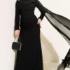 Shoulder Cape Fish Model Evening Dress Black