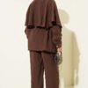 Shoulder Cape with Gold Button Two-Piece Set Brown wholesale clothing set view 3 - Hicabistan Turkey factory