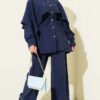 Shoulder Cape with Gold Button Two-Piece Set Navy Blue