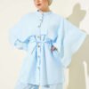 Shoulder Cape with Gold Button Two-Piece Set Blue wholesale clothing set view 2 - Hicabistan Turkey factory