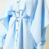 Shoulder Cape with Gold Button Two-Piece Set Blue wholesale clothing set view 4 - Hicabistan Turkey factory