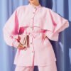 Shoulder Cape with Gold Button Two-Piece Set Pink wholesale clothing set view 2 - Hicabistan Turkey factory