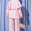 Shoulder Cape with Gold Button Two-Piece Set Pink wholesale clothing set view 3 - Hicabistan Turkey factory
