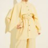 Shoulder Cape with Gold Button Two-Piece Set Yellow wholesale clothing set view 2 - Hicabistan Turkey factory