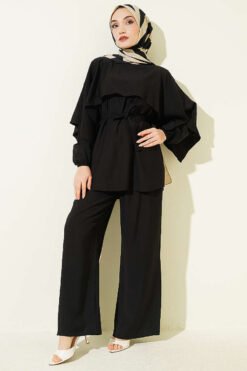 Alternative Ansicht von Shoulder Cape Tie Two-Piece Set Black