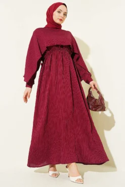 Shoulder Cape Dress with Sequin Details Burgundy