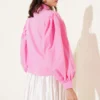 Shoulder Pleated Balloon Sleeve Short Shirt Pink wholesale shirt view 3 - Hicabistan Turkey factory