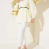 Shoulder Pleated Belted Shirt Yellow wholesale shirt view 2 - Hicabistan Turkey factory