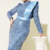 Shoulder Satin Panel Sequin Evening Dress Baby Blue wholesale dress view 2 - Hicabistan Turkey factory