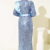 Shoulder Satin Panel Sequin Evening Dress Baby Blue wholesale dress view 3 - Hicabistan Turkey factory