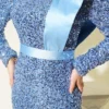 Shoulder Satin Panel Sequin Evening Dress Baby Blue wholesale dress view 4 - Hicabistan Turkey factory