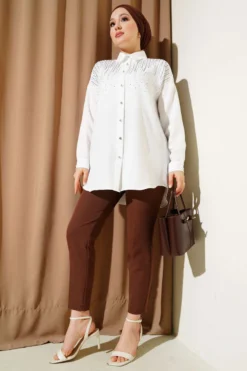 Alternative view of Shoulder Stone Embellished Shirt White