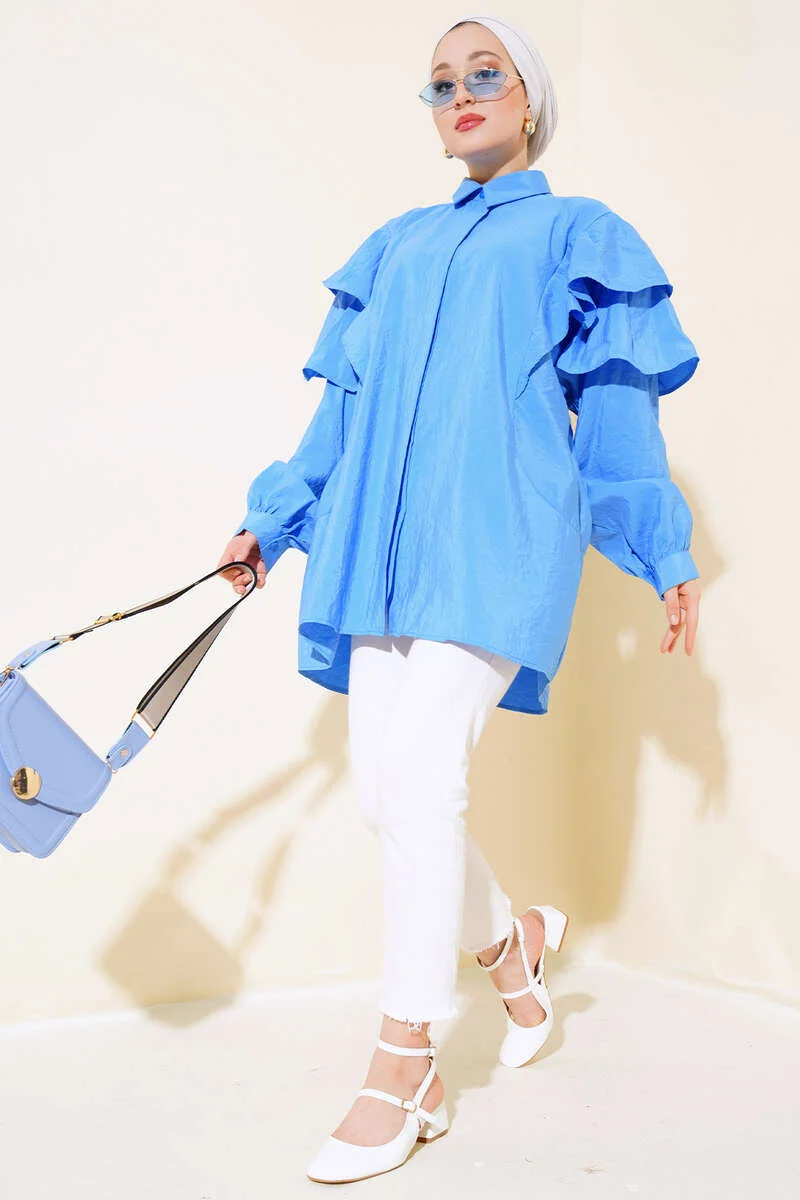 Layered Shoulder Tunic Blue - Image 2