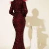 Feathered Sequin Evening Dress Burgundy wholesale dress view 3 - Hicabistan Turkey factory