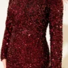Feathered Sequin Evening Dress Burgundy wholesale dress view 4 - Hicabistan Turkey factory