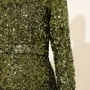 Feathered Sequin Evening Dress Khaki wholesale dress view 4 - Hicabistan Turkey factory